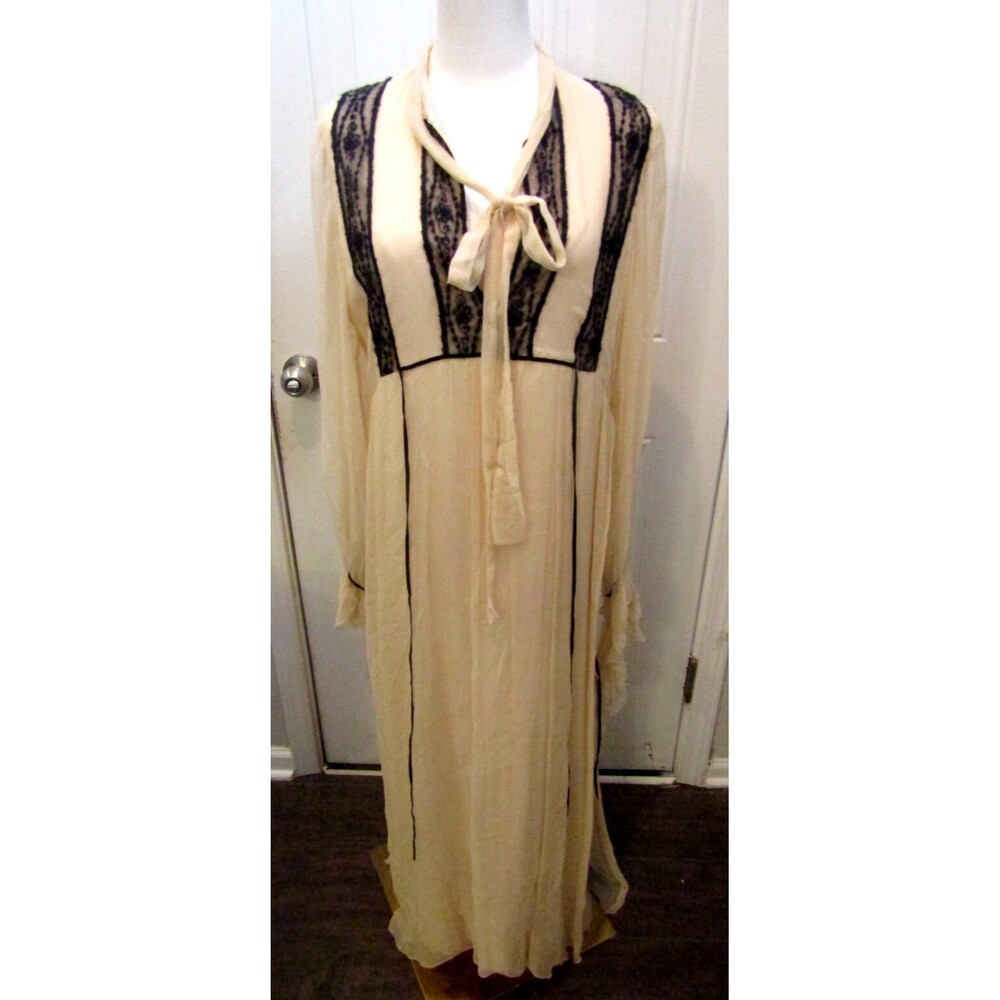 T.ba Mina Maxi Dress In Nature Layered Flowy Silk Chiffon Lace Size 38 US 8 - Picture 5 of 11